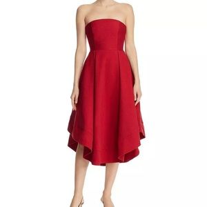 C/MEO RED MAKING WAVES STRAPLESS FIT & FLARE DRESS